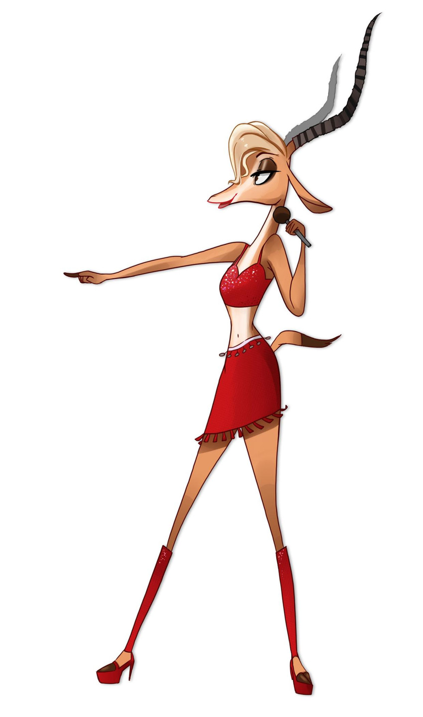 anthro blonde_hair brown_eyes clothed clothing countershade_face countershade_fur countershade_torso countershading female fully_clothed fur hair holding_object midriff simple_background solo standing white_background rin_tyan disney zootopia gazelle_(zootopia) antelope bovid gazelle mammal digital_media_(artwork) hi_res shaded