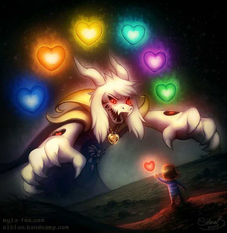 asriel dreemurr and frisk (undertale (series) and etc) created by mylafox