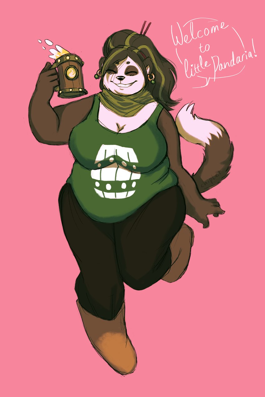 alcohol anthro beverage clothed clothing drinking female solo chiplet blizzard_entertainment warcraft sohyonji_lotusbrew_(skabberzz) bear giant_panda mammal pandaren absurd_res hi_res