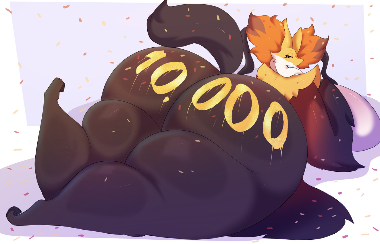 anthro big_breasts big_butt black_body black_fur black_tail breasts butt butt_focus curvy_figure feet female female_anthro fur glistening glistening_body glistening_fur half-closed_eyes huge_breasts huge_butt huge_hips huge_thighs hyper hyper_butt hyper_hips hyper_thighs looking_at_viewer looking_back lying narrowed_eyes naughty_face on_front raised_tail red_body red_fur simple_background small_feet small_head solo tail thick_thighs voluptuous voluptuous_anthro voluptuous_female white_background white_body white_fur wide_hips yellow_body yellow_fur salchikokokoko nintendo pokemon generation_9_pokemon mega_delphox mega_evolution pokemon_(species) 2026 absurd_res full-length_portrait hi_res milestone_celebration portrait