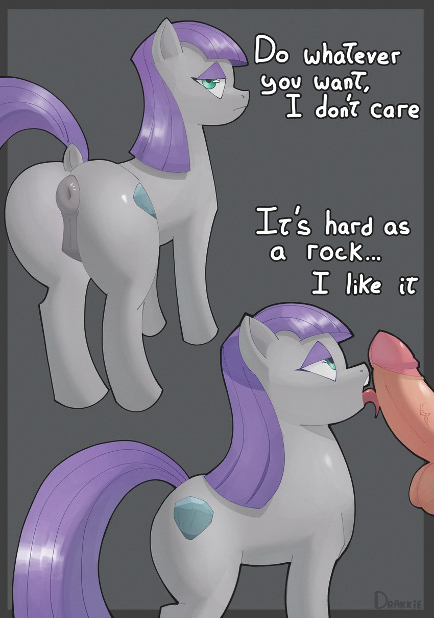 cutie_mark duo emotionless female female_feral feral genitals hair humanoid_genitalia humanoid_penis indifferent licking male male/female oral penile penis penis_lick purple_hair sex simple_background tail text tongue drakkie friendship_is_magic hasbro my_little_pony maud_pie_(mlp) equid equine horse human mammal pony absurd_res english_text hi_res