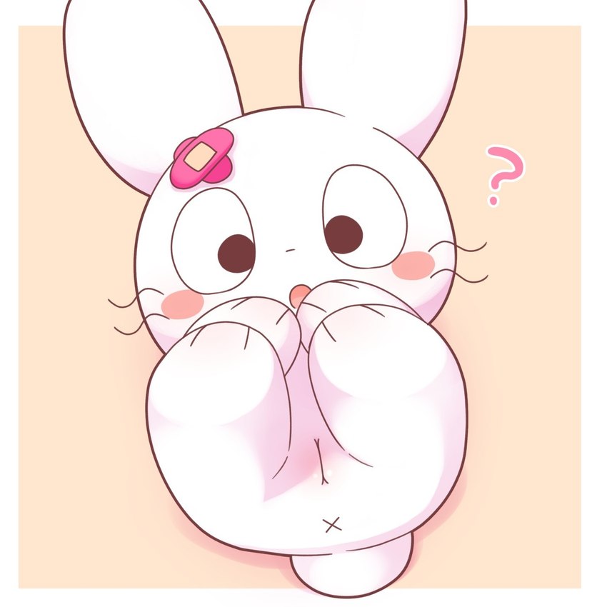 animal_genitalia anthro anus blush chibi female genitals looking_at_viewer lying on_back open_mouth pussy question simple_background solo x_anus onebchan ukkachan lagomorph leporid mammal rabbit 1:1 hi_res