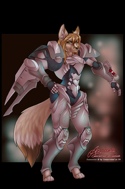 anthro armor machine pose power_armor rocket solo wrist_rocket wrist_weapon azaleesh blizzard_entertainment overwatch pharah_(overwatch) susanovitch canid canine fennec_fox fox mammal true_fox 2:3 alpha_channel hi_res