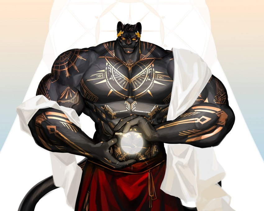 abdominal_markings anthro arm_markings belt big_biceps big_deltoids big_muscles big_pecs black_body black_fur black_hair bottomwear chest_markings clothing deltoids energy fur gold_markings hair hand_markings light magic male markings muscular muscular_anthro muscular_arms muscular_male navel obliques orange_sclera pecs red_bottomwear red_clothing rope rope_belt shoulder_markings solo sunlight tail tail_markings vein veiny_muscles white_cloth window yellow_eyes ripisgod felid mammal pantherine 2023 5:4 hi_res