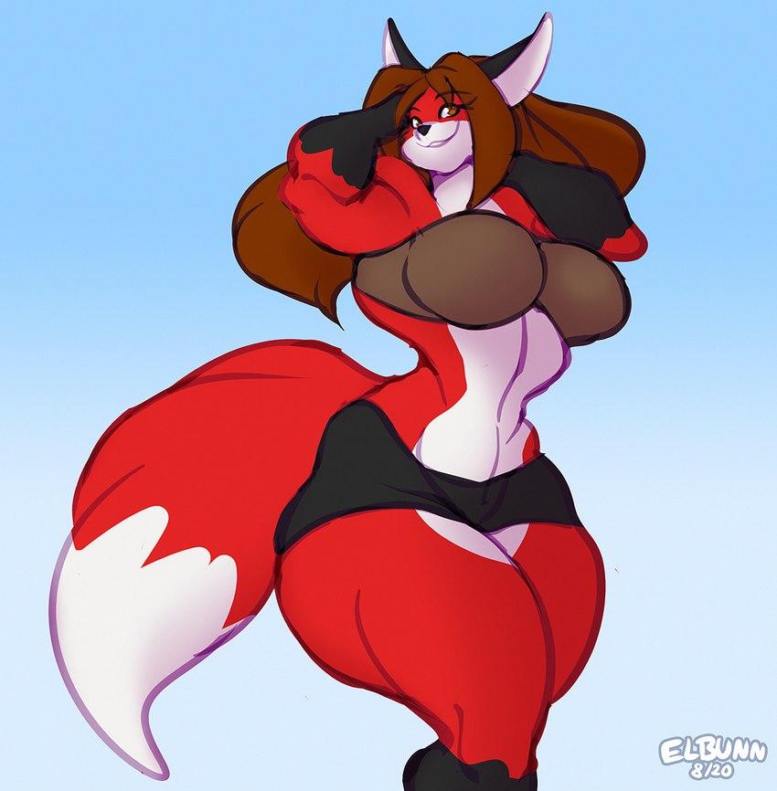 anthro big_breasts breasts brown_hair female hair hyper muscular muscular_female solo thick_thighs wide_hips dedoarts kaia_morgan canid canine fox mammal