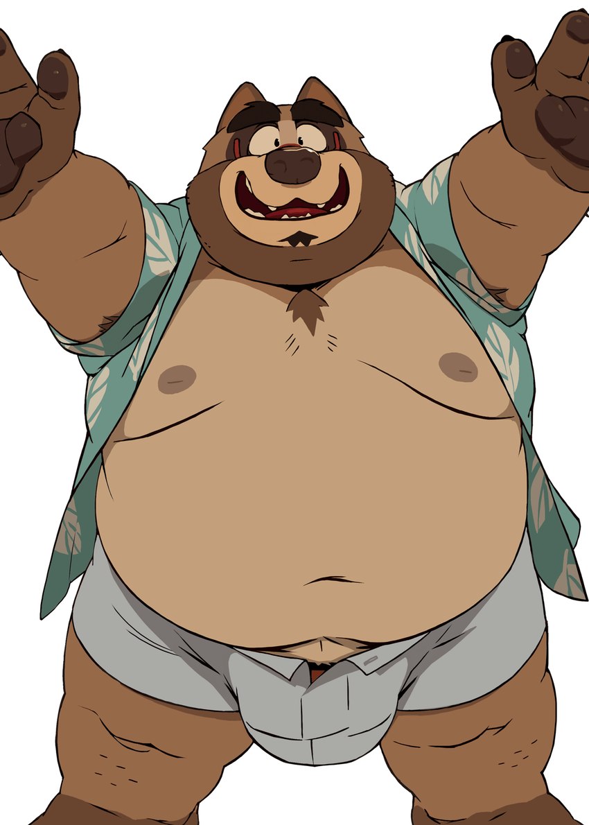 anthro belly big_belly bottomwear bulge clothed clothing kemono male moobs navel nipples open_clothing open_shirt open_topwear overweight overweight_male shirt shorts simple_background solo topwear white_background tanumototanooki vtuber tanumoto canid canine mammal raccoon_dog tanuki 2024 hi_res