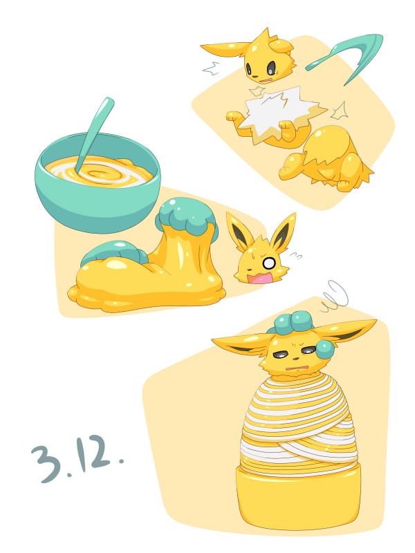 bowl container cutlery detachable disembodied_hand food food_transformation kitchen_utensils malleable_body mixing spoon stirring tools transformation dlrowdog nintendo pokemon eeveelution food_creature generation_1_pokemon jolteon pokemon_(species) 2018 3:4 absurd_res hi_res