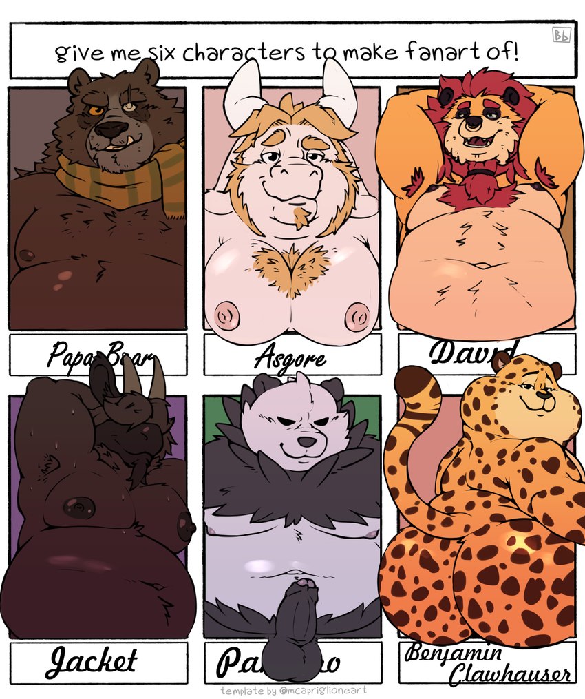 asgore dreemurr, benjamin clawhauser, and papa bear (puss in boots (franchise) and etc) created by blem-bop