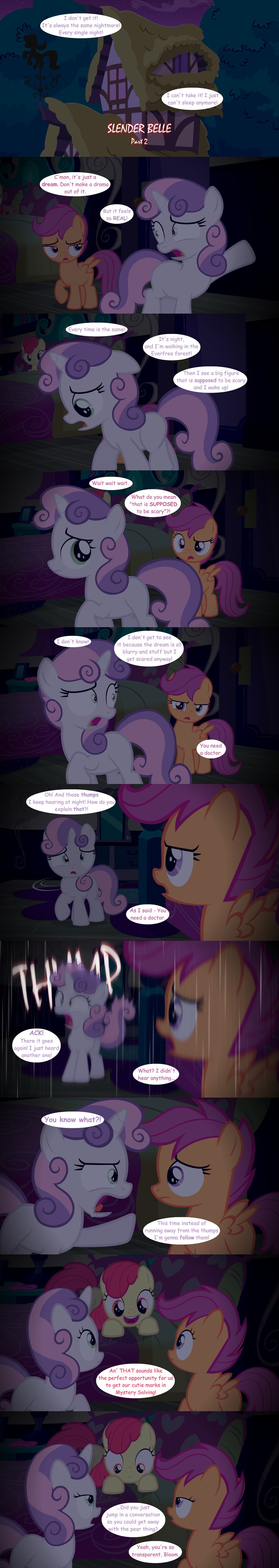 bed feathered_wings feathers female feral furniture horn night sleepover text wings jananimations friendship_is_magic hasbro my_little_pony mythology tumblr apple_bloom_(mlp) cutie_mark_crusaders_(mlp) scootaloo_(mlp) sweetie_belle_(mlp) earth_pony equid equine horse mammal mythological_creature mythological_equine pegasus pony unicorn absurd_res comic english_text hi_res long_image tall_image