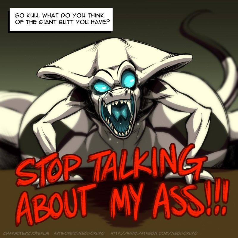 angry apode bared_teeth big_butt blue_eyes blue_tongue butt dialogue dialogue_box fangs huge_butt legless looking_at_viewer male nude open_mouth rumpy_apode serpentine snake_hood solo teeth text thick_thighs tongue wide_hips yelling yelling_at_viewer neodokuro kuu_(overlai) draconcopode naga reptile scalie snake 1:1 english_text hi_res