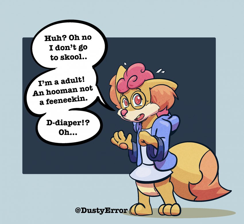 age_regression ageplay clothed clothing diaper eyewear female glasses pamp roleplay transformation wearing_diaper dustyerror nintendo pokemon pamper braixen canid generation_6_pokemon mammal pokemon_(species) hi_res trans_(lore) trans_woman_(lore)