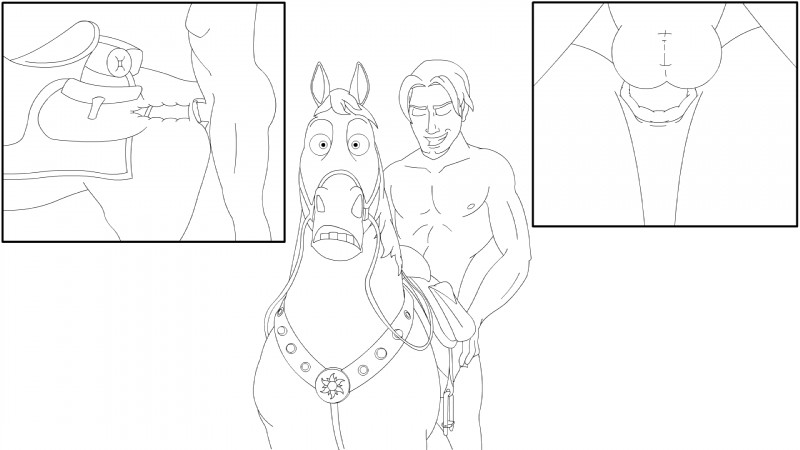 anal anal_penetration balls bestiality butt duo feral genitals human_on_feral internal interspecies male male/male male_on_feral male_penetrated male_penetrating male_penetrating_male penetration sex simple_background surprise white_background unknown_artist disney tangled_(disney) flynn_rider maximus_(tangled) equid equine horse human mammal 16:9 black_and_white hi_res monochrome widescreen