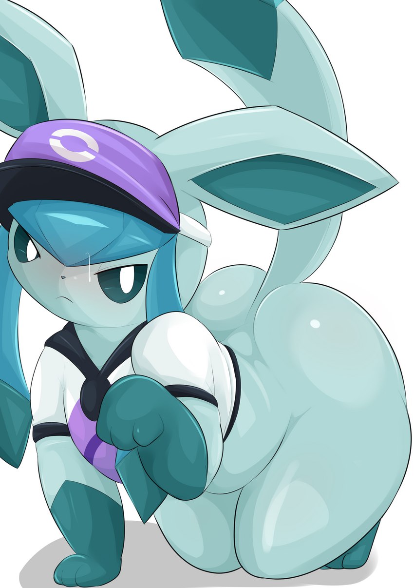 anthro big_butt blue_body blue_tail bottomless butt butt_from_the_front clothed clothing female glistening glistening_body glistening_butt glistening_face headgear headwear holowear_(pokemon) semi-anthro shadow solo tail thick_thighs type nintendo pokemon pokemon_unite purple_unite_style_glaceon eeveelution generation_4_pokemon glaceon pokemon_(species) 2022 absurd_res digital_media_(artwork) hi_res