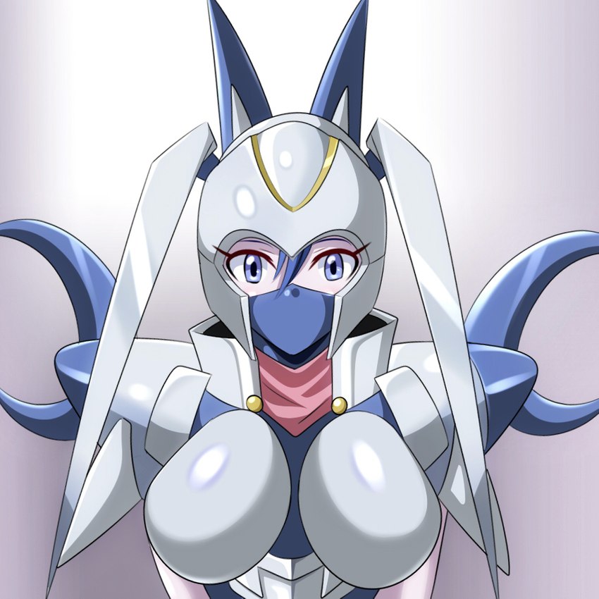 armor big_breasts blue_eyes breasts clothed clothing female huge_breasts mask solo heigani bandai_namco digimon dianamon digimon_(species) humanoid 1:1