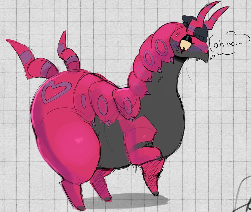 after_transformation ambiguous_gender ansy belly big_belly big_butt butt dialogue embarrassed female feral humiliation nude overweight simple_background solo species_transformation tail text transformation starc0de nintendo pokemon arthropod generation_5_pokemon pokemon_(species) scolipede hi_res