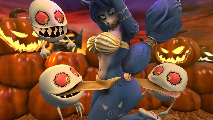 anthro assisted_exposure barefoot big_breasts big_butt biting_clothing blue_body blue_eyes blue_fur blue_hair bottomwear breasts butt clothing defeated feet feet_up female food forced forced_exposure fruit fur group hair hanging_by_arms holidays loincloth multicolored_body multicolored_fur paws plant pumpkin pumpkin_patch raised_paw rape red_sclera restrained torn_clothing two_tone_body two_tone_fur white_body white_fur worried yellow_eyes furchev warfaremachine_(modeler) halloween nintendo star_fox krystal_(star_fox) boom_boo_(sonic) canid canine fox ghost mammal spirit 16:9 3d_(artwork) 4k absurd_res digital_media_(artwork) hi_res huge_filesize source_filmmaker_(artwork) widescreen