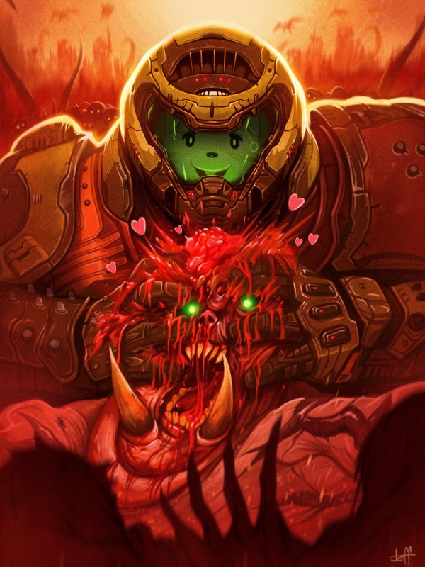 doom slayer and isabelle (animal crossing and etc) created by jeff delgado