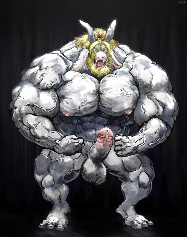 abs anthro balls beard biceps big_balls big_muscles big_penis biped blonde_hair crown facial_hair fangs flexing genitals hair headgear horn huge_muscles hyper hyper_muscles long_ears male mature_anthro mature_male muscular muscular_anthro muscular_male nipples nude open_mouth pecs penis solo teeth vein aokamidu undertale undertale_(series) asgore_dreemurr boss_monster_(undertale) bovid caprine mammal 2018 hi_res