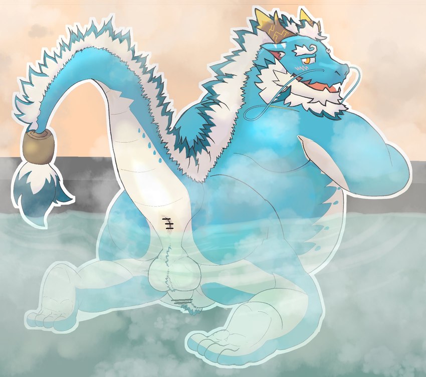 anthro anus backsack ball_tuft balls bathing blue_body blush butt facial_hair genitals horn hot_spring looking_at_viewer looking_back male nude presenting presenting_anus solo tail tuft water panthera7uncia lifewonders mythology tokyo_afterschool_summoners qinglong_(tas) dragon eastern_dragon mythological_creature mythological_scalie scalie 2024 censored hi_res