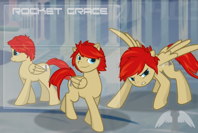 blue_eyes cloudsdale cutie_mark feathered_wings feathers female feral hair mane quadruped red_hair rocket_grace side_view solo tail wings eightysix hasbro my_little_pony mythology fan_character equid equine mammal mythological_creature mythological_equine pegasus hi_res model_sheet