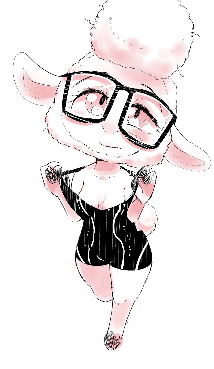 anthro breasts cleavage clothed clothing eyewear female glasses hooves looking_at_viewer smile solo standing tight_clothing yajima disney zootopia dawn_bellwether bovid caprine mammal sheep absurd_res hi_res