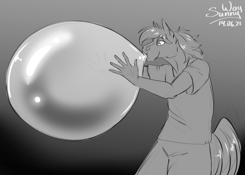 anthro balloon balloon_fetish blowing clothed clothing holding_balloon holding_object inflatable inflating inflating_balloon male shocked solo surprised_expression sunny_way equid equine horse mammal digital_drawing_(artwork) digital_media_(artwork) sketch