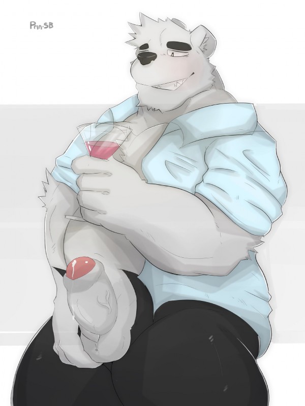 anthro balls belly bodily_fluids bottomwear clothed clothing cum erection fur genital_fluids genitals humanoid_genitalia humanoid_penis male navel open_clothing open_shirt open_topwear overweight overweight_anthro overweight_male pants penis shirt solo topwear white_body white_fur bigbearsilver aggretsuko sanrio shirota_(aggretsuko) bear mammal polar_bear ursine 2019 3:4 hi_res