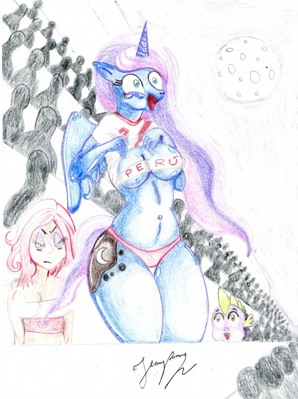 annoyed anthro anthrofied big_eyes blue_body blue_feathers breasts cleavage clothed clothing crowd cutie_mark feathered_wings feathers female group happy horn open_mouth outside panties peru simple_background solo_focus topwear tube_top underwear wings zobethor friendship_is_magic hasbro my_little_pony mythology princess_luna_(mlp) spike_(mlp) dragon equid equine human mammal mythological_creature mythological_equine mythological_scalie scalie winged_unicorn absurd_res hi_res portrait signature three-quarter_portrait