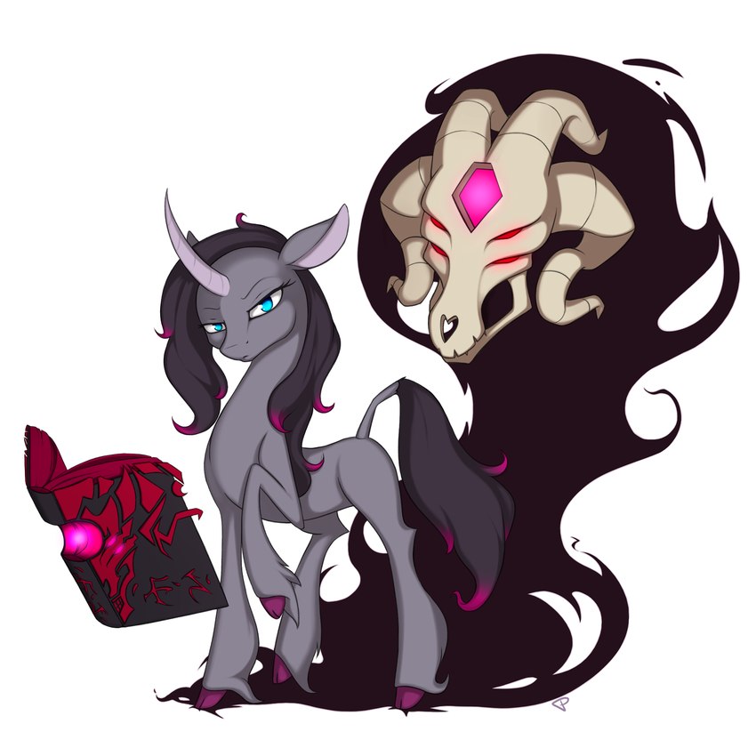 black_hair black_tail blue_eyes bone book cloven_hooves curved_horn duo female feral fetlocks fur grey_body grey_fur hair hooves horn looking_at_viewer male multi_eye purple_hooves quadruped raised_hoof red_eyes simple_background skull skull_head tail unicornomicon white_background theparagon mythology them's_fightin'_herds fhtng_the_unspeakable oleander_(tfh) demon equid equine mammal mythological_creature mythological_equine unicorn 1:1 2018 digital_drawing_(artwork) digital_media_(artwork) full-length_portrait hi_res portrait male_(lore)