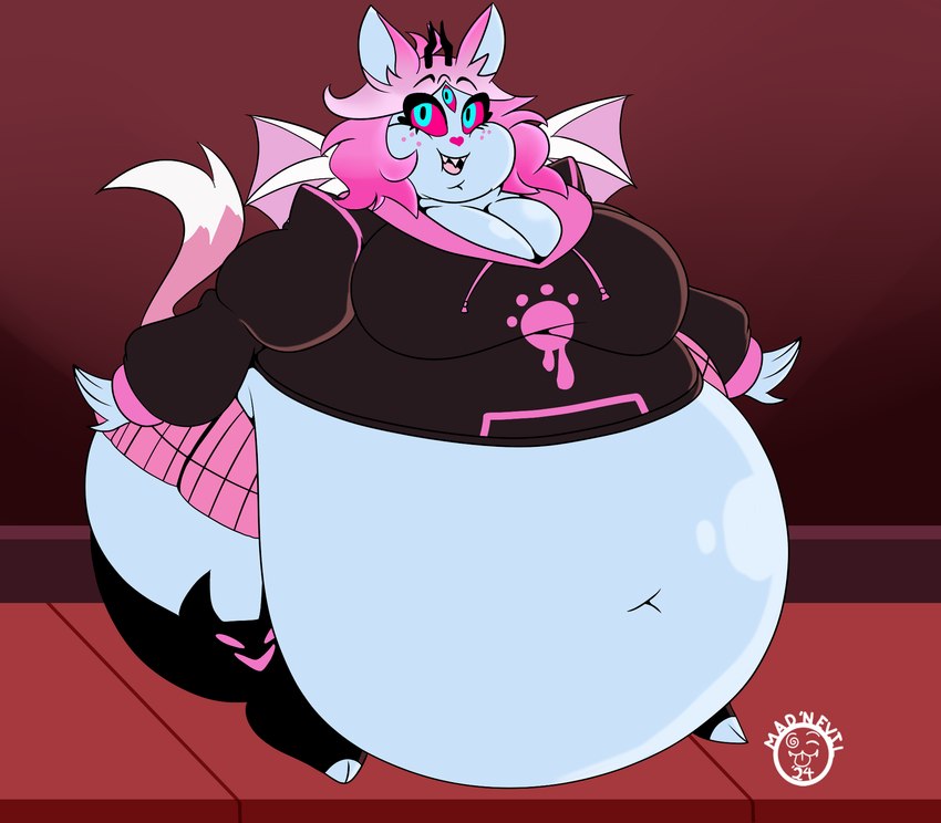 anthro big_butt butt female morbidly_obese obese overweight solo madnevil helluva_boss emberlynn_pinkle domestic_cat felid feline felis humanoid mammal hi_res