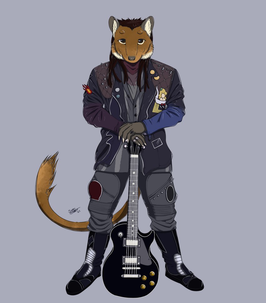 anthro boots bottomwear clothing dreadlocks footwear guitar jacket male musical_instrument pants plucked_string_instrument ring_(jewelry) rocker shoes solo string_instrument text topwear ssnowstalker red_dwarf dave_lister_(red_dwarf) gerbil mammal murid rodent absurd_res english_text hi_res