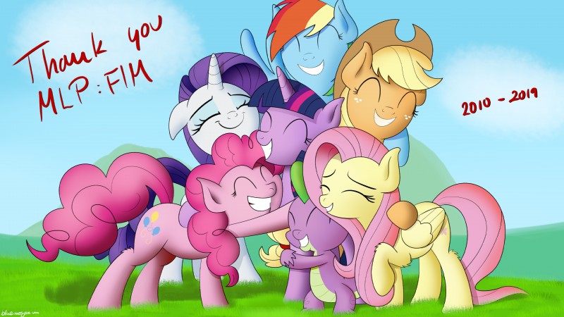 ambiguous_gender anthro blonde_hair cloud eyes_closed female feral freckles grass group hair hill horn hug multicolored_hair nude outside pink_hair plant purple_hair rainbow_hair sky smile tail text wings bluemeganium friendship_is_magic hasbro my_little_pony mythology applejack_(mlp) fluttershy_(mlp) mane_six_(mlp) pinkie_pie_(mlp) rainbow_dash_(mlp) rarity_(mlp) spike_(mlp) twilight_sparkle_(mlp) dragon earth_pony equid equine horse mammal mythological_creature mythological_equine mythological_scalie pegasus pony scalie unicorn 16:9 hi_res widescreen