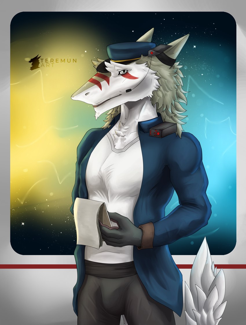 4_fingers anthro clothed clothing fingers fur hat headgear headwear keel looking_at_viewer male mane muscular simple_background solo space_marine tail white_body white_fur conditional_dnp teremunart korrin_(dragon7400) mammal sergal absurd_res digital_drawing_(artwork) digital_media_(artwork) hi_res shaded