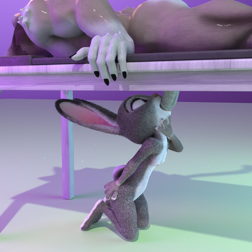 duo fellatio female fur genitals grey_body grey_fur holding_throat male male/female milking_table multicolored_body oral penile penis sex two_tone_body under_table cotg_(artist) disney zootopia judy_hopps lagomorph leporid mammal rabbit 1:1 3d_(artwork) blender_(artwork) digital_media_(artwork) hi_res