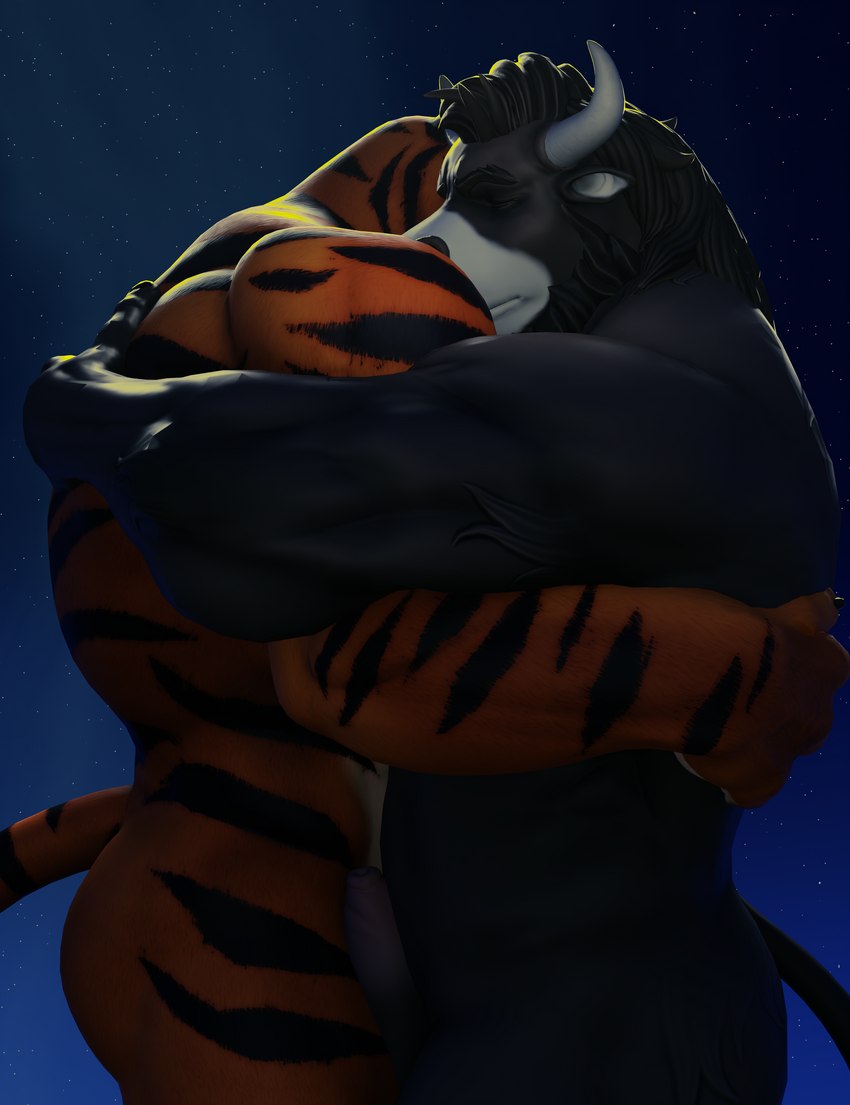 anthro big_penis brown_body brown_fur cuddling duo foreskin fur genitals hug humanoid_genitalia humanoid_penis male male/male muscular muscular_male night nude penis unretracted_foreskin buruthebull disney zootopia buru_(buruthebull) tiger_dancer_(valorlynz) tiger_dancer_(zootopia) bovid bovine felid mammal pantherine tiger 3d_(artwork) absurd_res digital_media_(artwork) hi_res