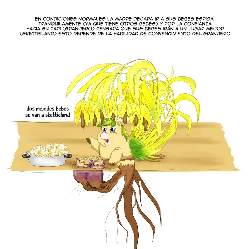 ambiguous_gender baby baby_talk blue_eyes brown_body brown_fur dialogue family feral food fur green_hair group hair metal_pot plant plant_hair pregnant pseudo_hair roots simple_background text wheat white_background young young_ambiguous young_feral inshi fluffy_pony breadfluff elemental_creature flora_fauna fluffy_pony_(species) food_creature mammal 1:1 2021 comic hi_res spanish_text herm_(lore) mother_(lore) mother_and_child_(lore) parent_(lore) parent_and_child_(lore) sibling_(lore)