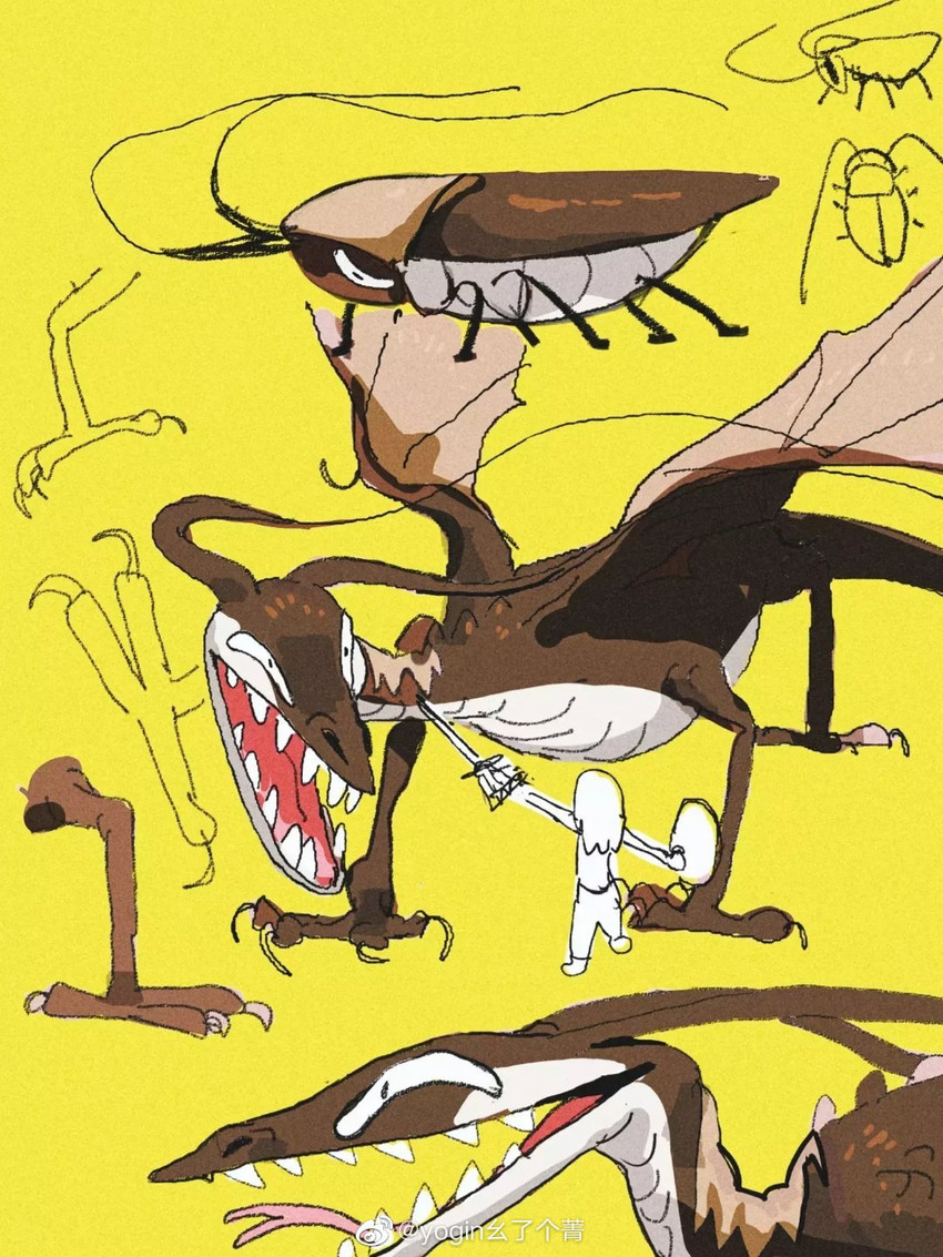 brown_body brown_scales claws duo feral forked_tongue male scales sharp_teeth simple_background solo_focus teeth tongue wings yellow_background yogin mythology arthropod blattodea cockroach dragon human insect mammal mythological_creature mythological_scalie scalie 2020 3:4 hi_res multiple_images sketch watermark