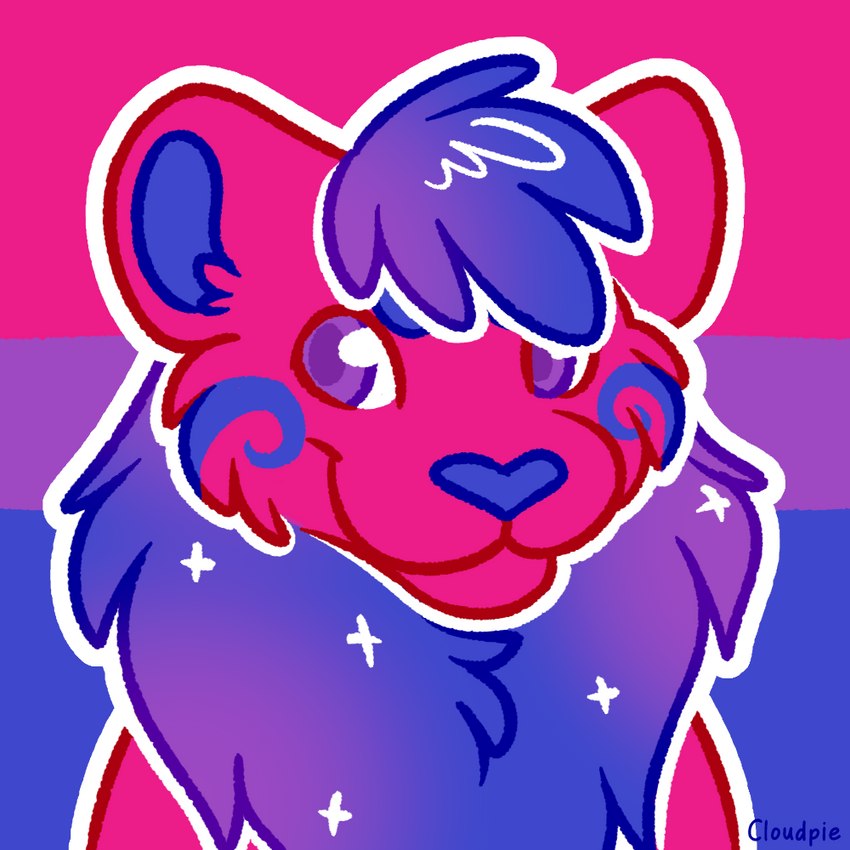 anthro bisexual_pride_colors blue_body blue_fur blue_inner_ear blue_mane blue_nose fur gradient_mane lgbt_pride male male_anthro mane outline pink_body pink_fur pride_color_background pride_colors purple_eyes purple_mane simple_background smile snout solo sparkles white_outline cloudpie conditional_dnp lgbt_pride_month felid lion mammal pantherine 1:1 2020 bust_portrait clip_studio_paint_(artwork) digital_drawing_(artwork) digital_media_(artwork) flat_colors icon portrait restricted_palette