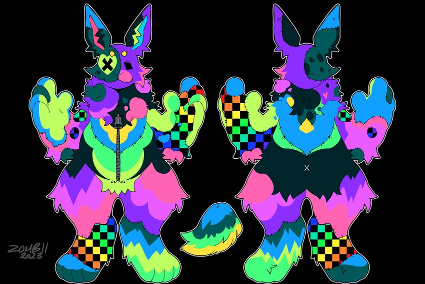 ambiguous_gender anthro cheek_tuft chest_tuft countershading facial_tuft paws slightly_chubby smile solo sparklefur stitch_(sewing) tuft x_eye x_eyes zipper chowmalgamation ciel_(jackrabbit) hare hybrid lagomorph leporid mammal rabbit undead zombie 2023 3:2 hi_res model_sheet