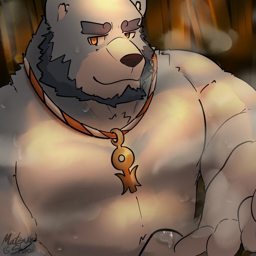 anthro beard blue_body blue_hair clothed clothing erection erection_under_clothing facial_hair hair male orange_eyes pecs solo matsurishiroii bonasiah full_attack sophring_jie bear mammal 1:1 digital_media_(artwork) hi_res procreate_(artwork)