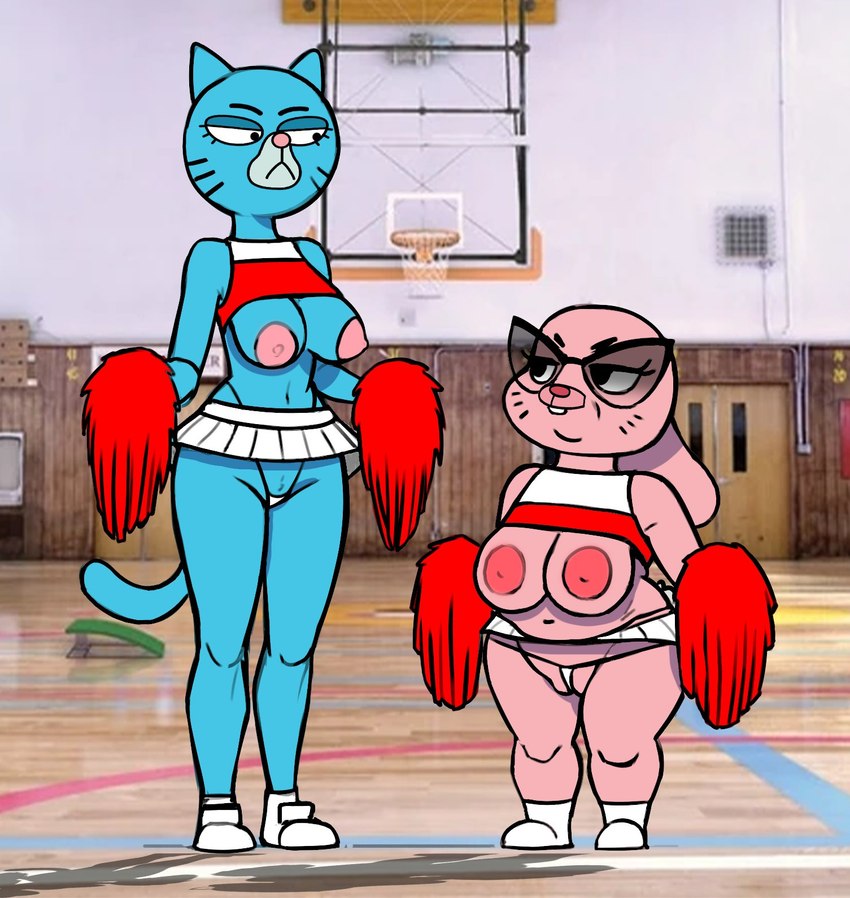 3d_background alternate_costume anthro areola basketball_court basketball_hoop belly bent_arm big_areola big_breasts big_ears big_glasses big_pupils biped black_eyebrows black_eyewear black_glasses blue_body blue_eyelids bottomwear breasts buckteeth cheerleader cheerleader_outfit closed_frown clothed clothing countershade_face countershading crop_top curved_eyebrows door duo elderly_anthro elderly_female eyebrows eyelashes eyelids eyewear female floor floppy_ears footwear front_view frown genitals glasses grumpy huge_areola ineffective_clothing inside internal_wall larger_female looking_at_another looking_down looking_down_at_another looking_up looking_up_at_another markings mature_anthro mature_female microskirt miniskirt mouth_closed multicolored_clothing multicolored_crop_top multicolored_shirt multicolored_topwear narrowed_eyes navel nipples no_irises overweight overweight_anthro overweight_female partially_clothed partially_clothed_anthro partially_clothed_female pink_areola pink_body pink_nipples pink_nose pointy_ears pom_poms prick_ears pupils pussy pussy_floss red_nose red_pom_poms round_head round_nose scut_tail shadow shirt shoes short_stack short_tail size_difference skirt small_nose smaller_female standing straight_legs tail tail_size_difference teeth thick_thighs thong topwear two_tone_clothing two_tone_crop_top two_tone_shirt two_tone_topwear underwear wall_(structure) whisker_markings white_bottomwear white_clothing white_footwear white_microskirt white_shoes white_skirt white_thong white_underwear wide_hips redout third-party_edit cartoon_network the_amazing_world_of_gumball joanna_watterson mary_senicourt domestic_cat felid feline felis lagomorph leporid mammal rabbit 2023 color_edit colored digital_drawing_(artwork) digital_media_(artwork) full-length_portrait hi_res portrait