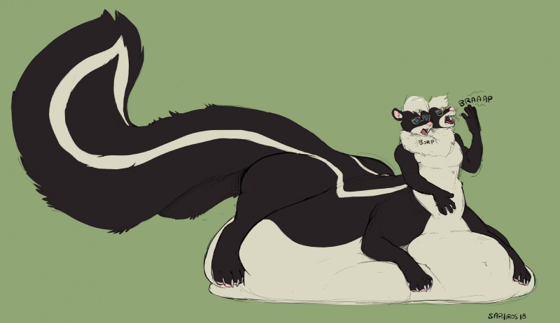 2_heads big_tail black_body black_fur burping conjoined eyewear fur glasses green_background huge_tail male multi_head multifur obese overweight simple_background solo tail white_body white_fur saphiros bobskunk mammal mammal_taur mephitid mephitid_taur skunk skunk_taur striped_skunk taur 2018 hi_res unavailable_at_source