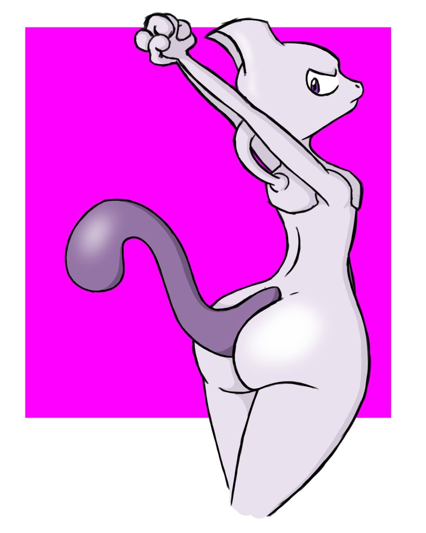 ambiguous_gender anthro butt hands_behind_head purple_eyes purple_tail raised_arms simple_background solo tail xmetalhusky nintendo pokemon generation_1_pokemon legendary_pokemon mewtwo pokemon_(species) 4:5 hi_res unavailable_at_source