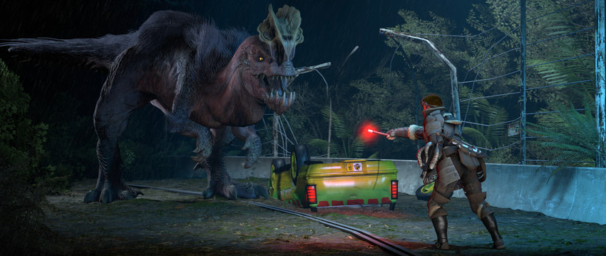 ambiguous_gender armor car claws detailed_background duo eye_contact fence feral fur hair hunter looking_at_another male open_mouth outside plant size_difference stick teeth toe_claws tongue tree truck vehicle yellow_eyes ivorylagiacrus capcom flare_scene_(meme) ford ford_explorer jurassic_park monster_hunter universal_studios anjanath brute_wyvern dinosaur human mammal prehistoric_species reptile scalie theropod tyrannosaurid tyrannosauroid tyrannosaurus tyrannosaurus_rex 2021 3d_(artwork) absurd_res digital_media_(artwork) hi_res source_filmmaker_(artwork)