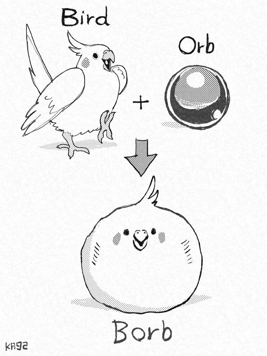 after_transformation ambiguous_feral ambiguous_gender armless avian_feet beak biped bipedal_feral black_eyes black_text cheek_spots directional_arrow dot_eyes feathers feet feral head_tuft legless looking_at_viewer open_beak open_mouth orb simple_background simple_eyes solo tail text tuft wings ka92 avian bird cockatiel cockatoo parrot sphere_creature 2026 3:4 artist_name digital_media_(artwork) english_text greyscale handwritten_text hi_res monochrome screentone sequence shaded