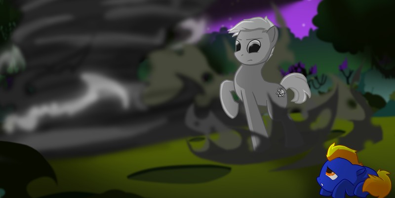 amber_eyes atom atomic_clock blonde_hair cutie_mark duo feral grey_eyes grey_hair hair male night outside plant quadruped smoke tail tornado tree vortex white_hair young young_feral eightysix hasbro my_little_pony equid equine horse mammal pony 2013 hi_res