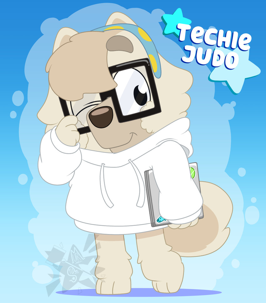 Rule 34 Dev - general:[accessory anthro electronics female  headband phone shadow sitting solo stare tuft]  artist:[inklingbear_(artist)] contributor:[] copyright:[bluey_(series)]  character:[judo_(bluey)] species ...