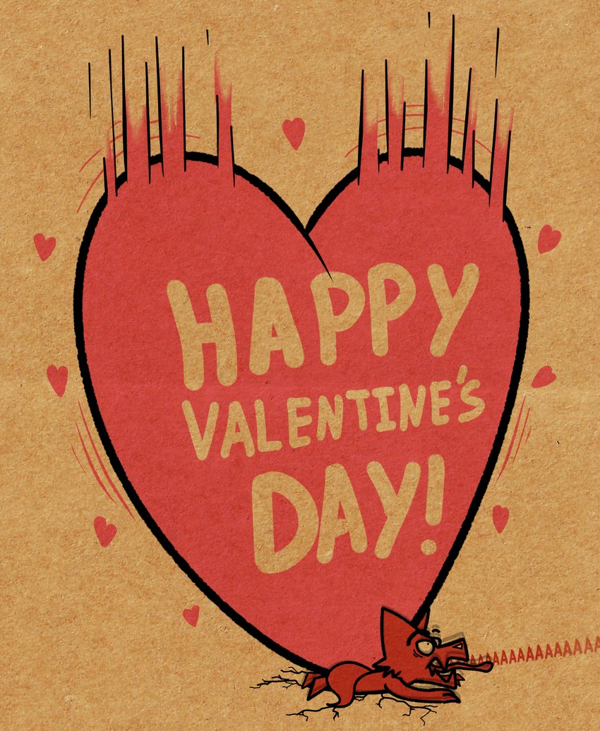 anthro cardboard crush crushing_object falling_object heart_symbol holiday_message holidays male screaming solo deedoss valentine's_day redd_(deedoss) canid canine mammal hi_res