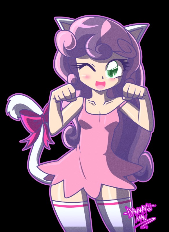 clothed clothing dress female footwear green_eyes legwear looking_at_viewer one_eye_closed ribbons simple_background socks solo transparent_background wink danmakuman friendship_is_magic hasbro my_little_pony sweetie_belle_(mlp) animal_humanoid cat_humanoid felid felid_humanoid feline feline_humanoid human humanoid mammal mammal_humanoid 2015 alpha_channel hi_res