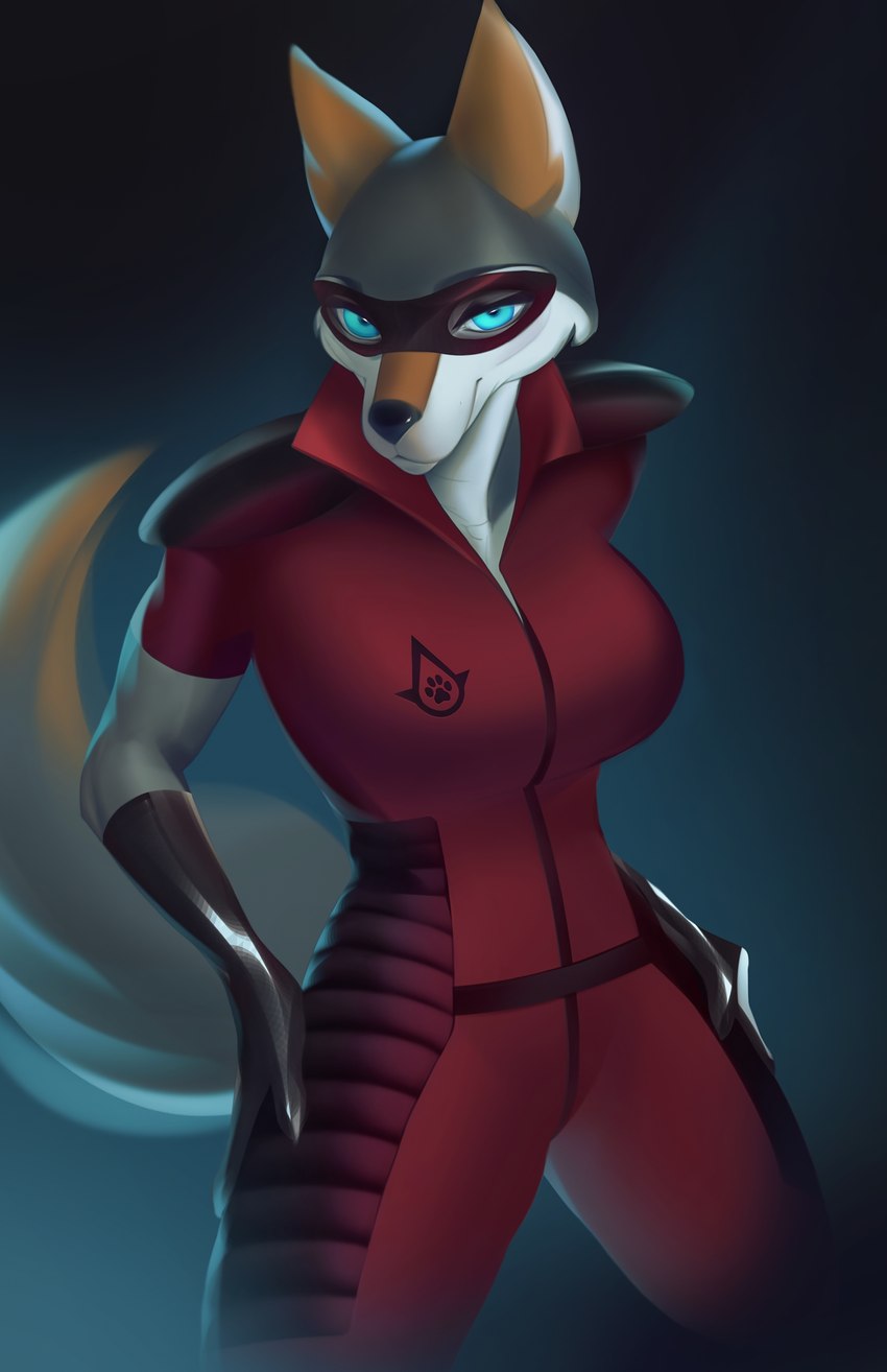 anthro clothing female grin mask pose smile smirk solo suit suit_symbol vigilante ondatra assassin's_creed legend_of_ahya ubisoft fan_character murana_wolford_(darkflame-wolf) canid canine canis mammal wolf absurd_res hi_res pinup